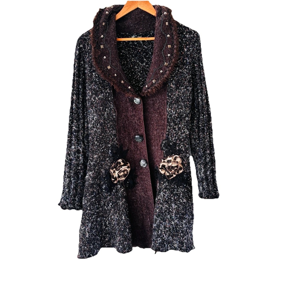 SIONI Sweater Coat‎ Womens Size MP Boho Art to Wear Grunge Mixed Media